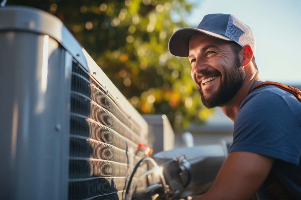 tech working on heat pump